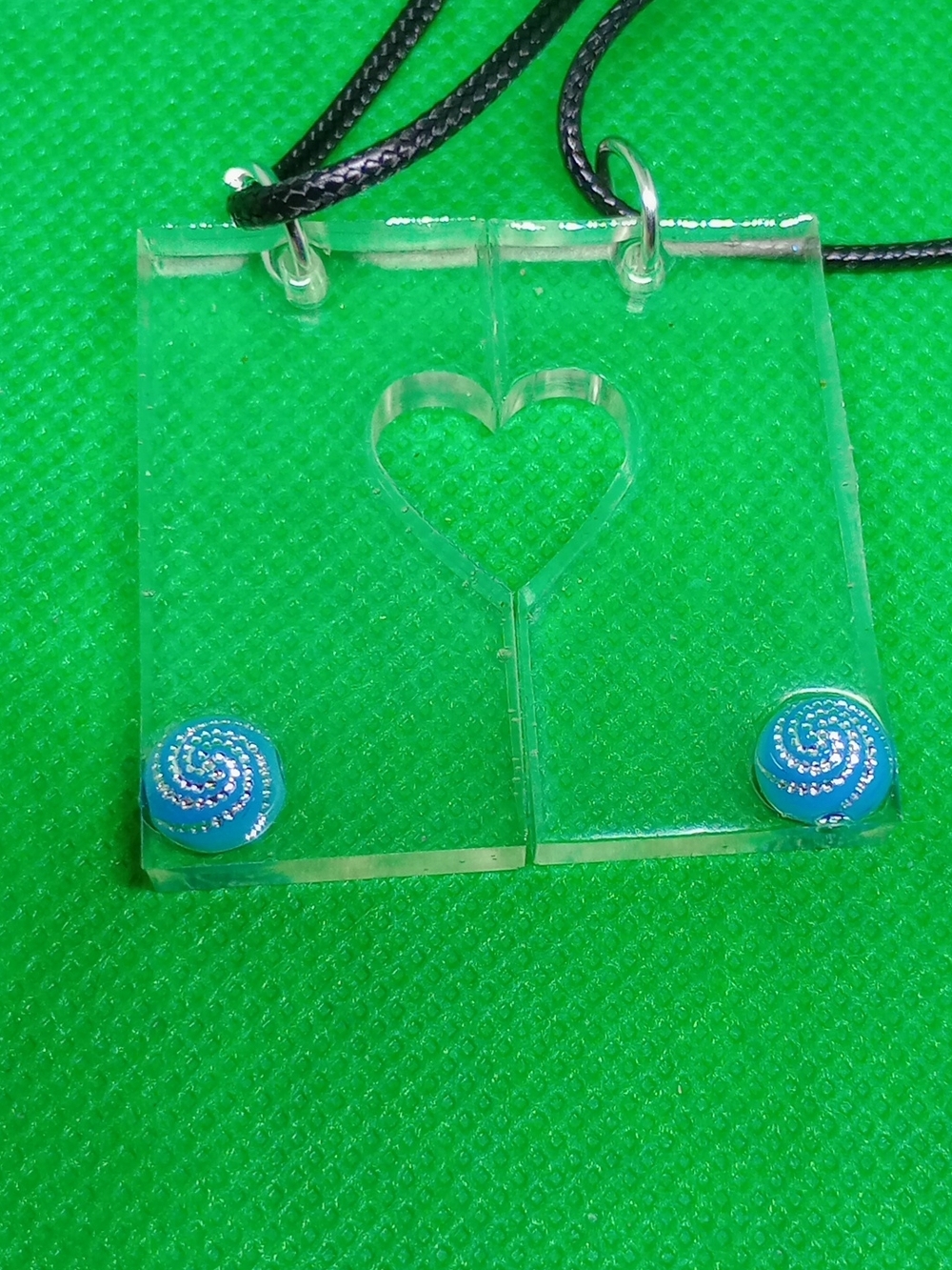 Clear Acrylic Friendship Pendant Necklace with Heart Cutout and Blue Accent Dots